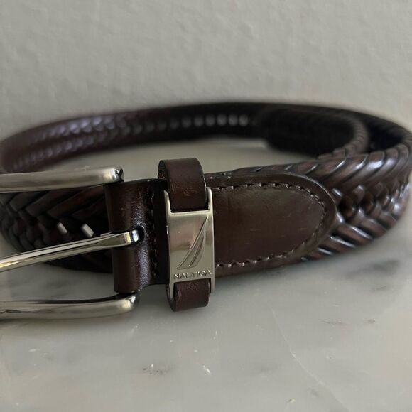 Nautica Braided Men’s Genuine Leather Belt Brown Silver Tone 34 & Black Studded - Picture 2 of 15